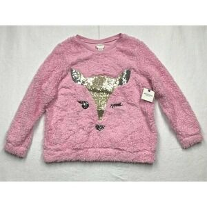 Arizona Jean Co Llama Pullover Sweater Girls Plus L Pink Sequin Faux Fur New